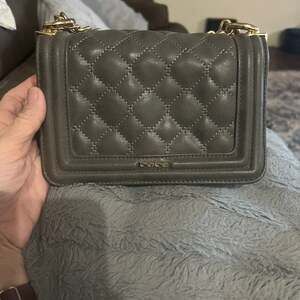 bebe Lucy Slate Grey Quilted Crossbody Shoulder Bag with Gold Chain